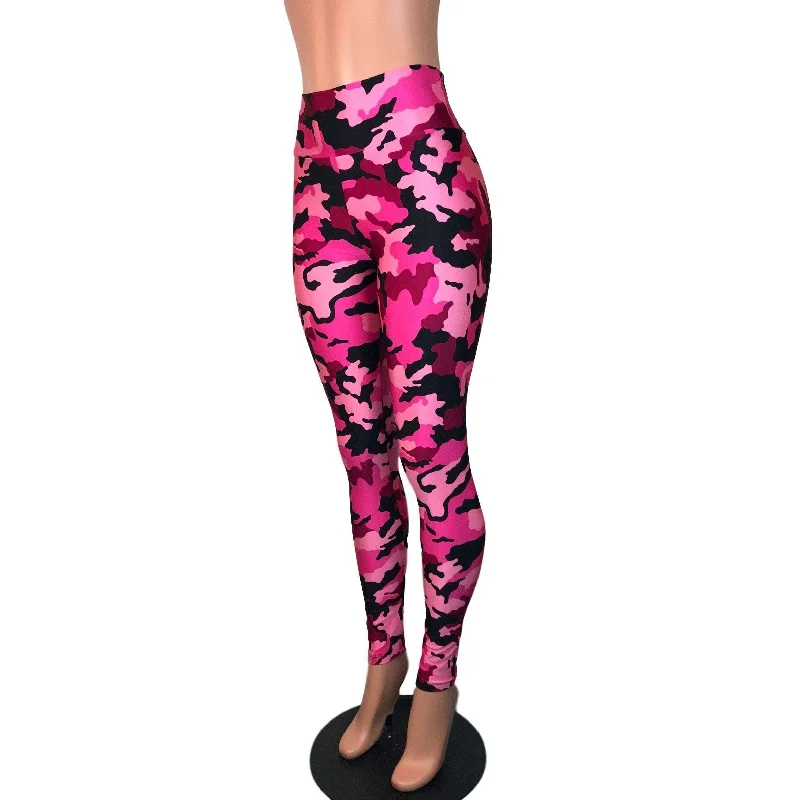 Pink & Black Camo Camouflage High Waist Leggings Pants