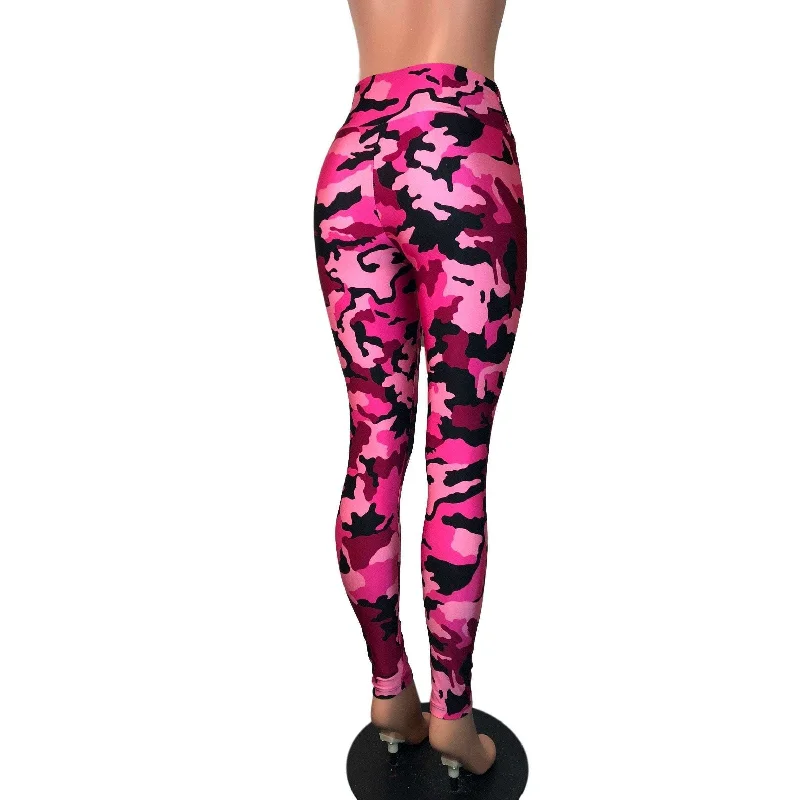 Pink & Black Camo Camouflage High Waist Leggings Pants