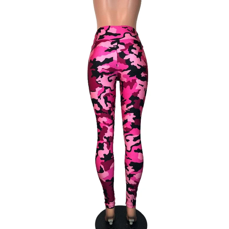 Pink & Black Camo Camouflage High Waist Leggings Pants