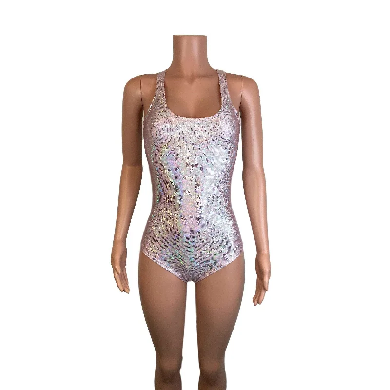 Blush Pink Shattered Glass Holographic Bodysuit