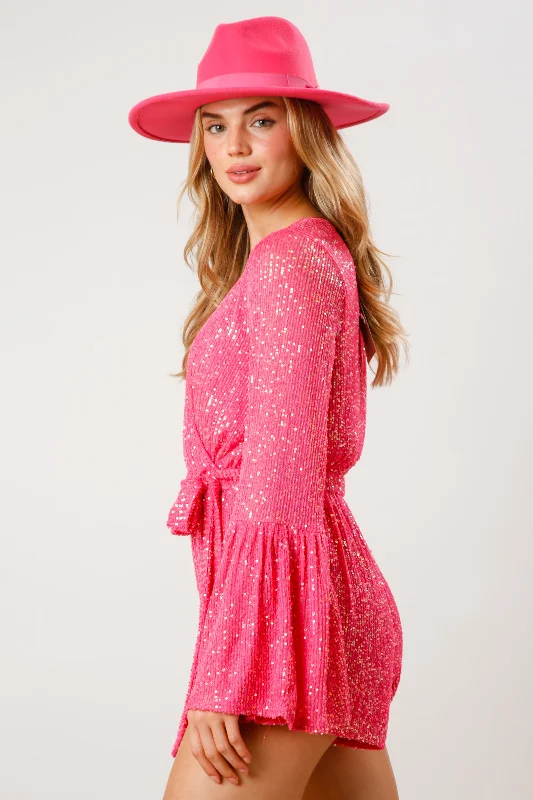 Pretty in Pink Sequin Belted Romper