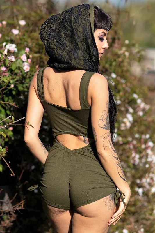 Small / Olive Green with Black Lace