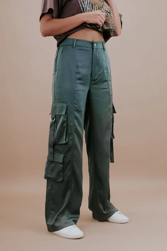 Silk Cargo Pants, Olive