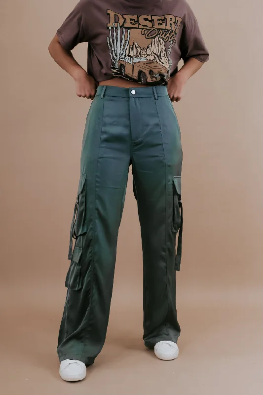 Silk Cargo Pants, Olive