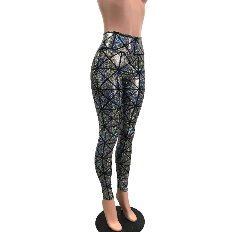 Silver Window Pane Shattered Glass Holographic Leggings Pants