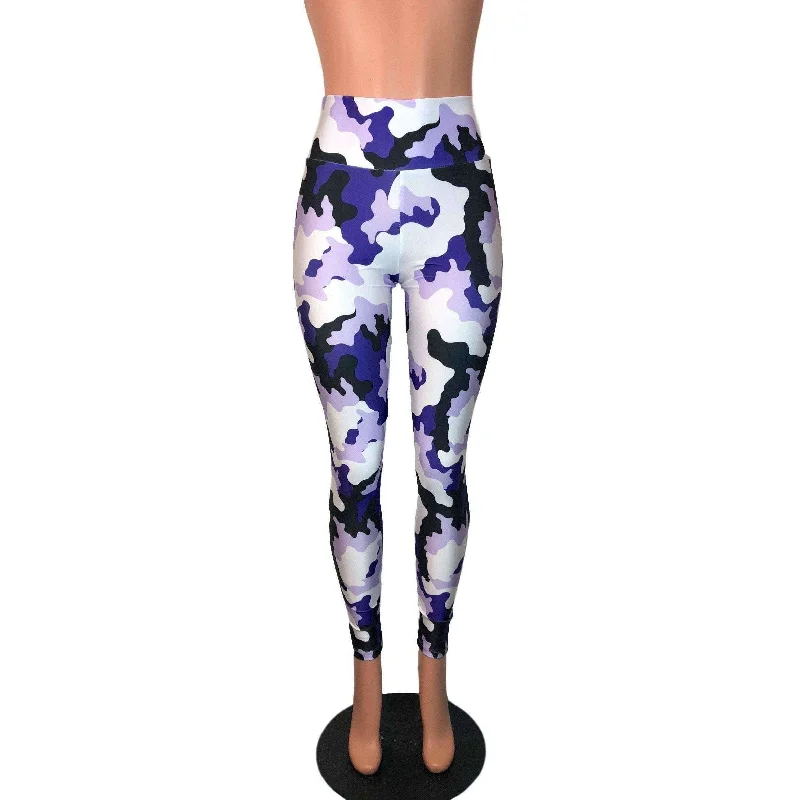 SALE - Purple, White & Black Camo Camouflage High Waist Leggings Pants