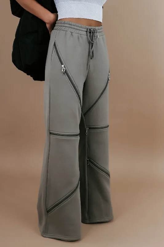 Zipper Detail Wide Leg Sweatpants, Ash