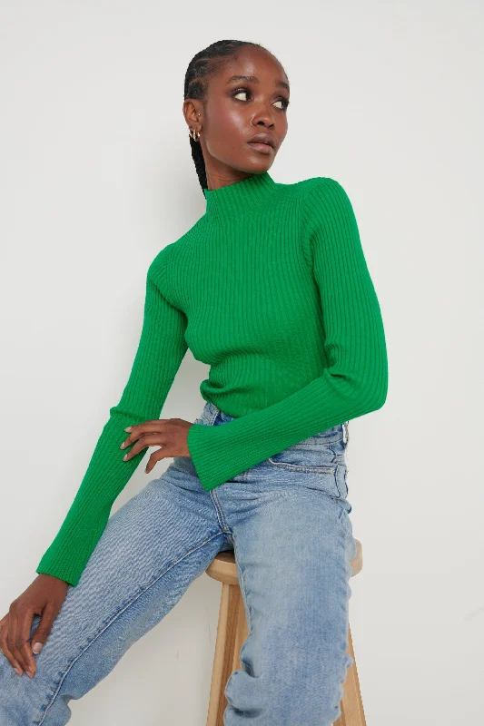 Abbey Ribbed Grown Neck Top - Bright Green