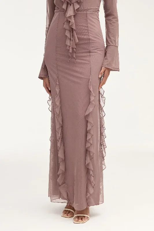 Adriana Waterfall Mesh Maxi Skirt - Twilight Mauve