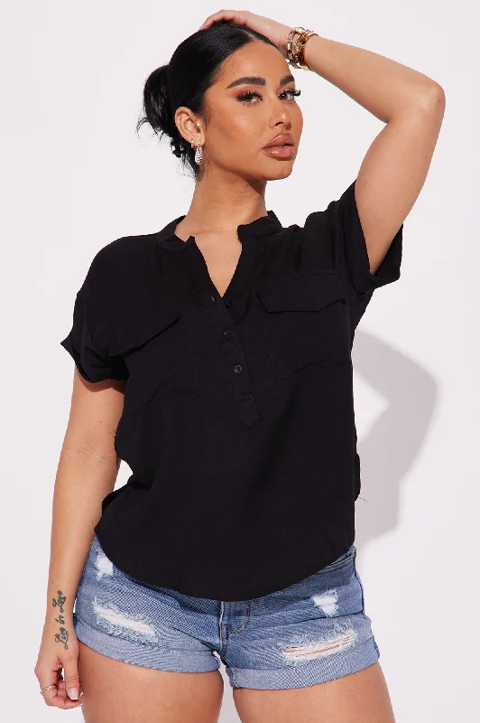 Always Carried Away Linen Top - Black