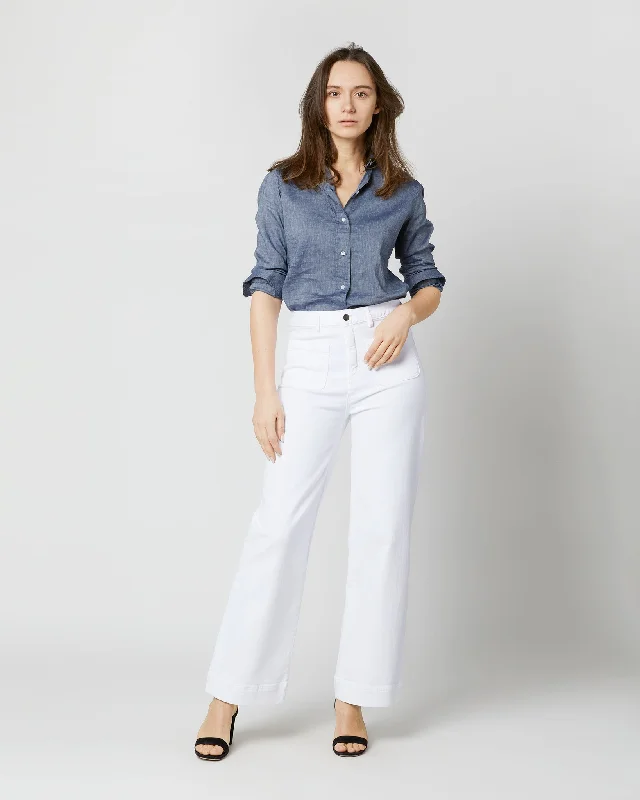 Column Patch Pocket Jean in White Stretch Denim