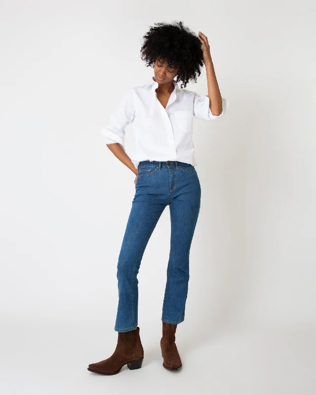 Flare Cropped 5-Pocket Jean in 3-Year Indigo Stretch Denim