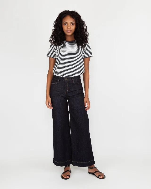 Wide-Leg Cropped 5-Pocket Jean in Indigo Stretch Denim