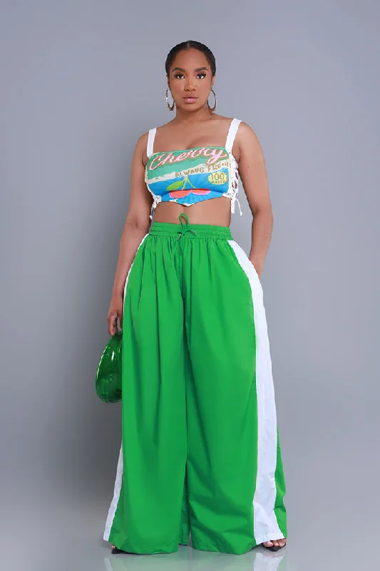 Around The World Wide Leg Pants - Green/White