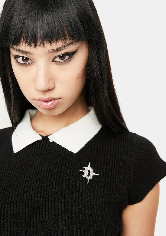 Atmosphere Collared Rib Knit Crop Tee