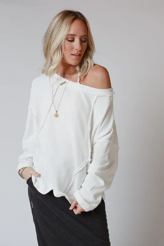 Bailey Oversized Raw Edge Top - White