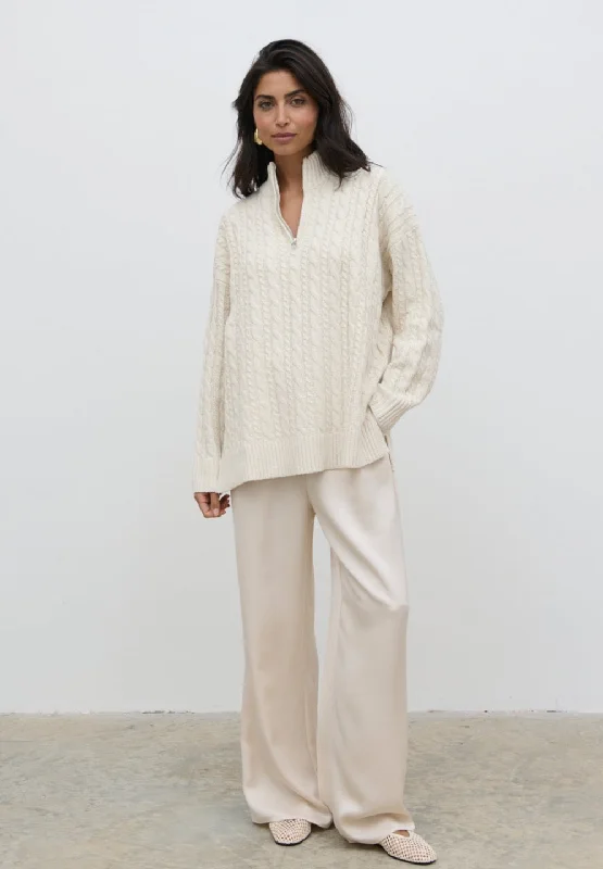 Braelyn Zip Collared Knit Jumper - Cream