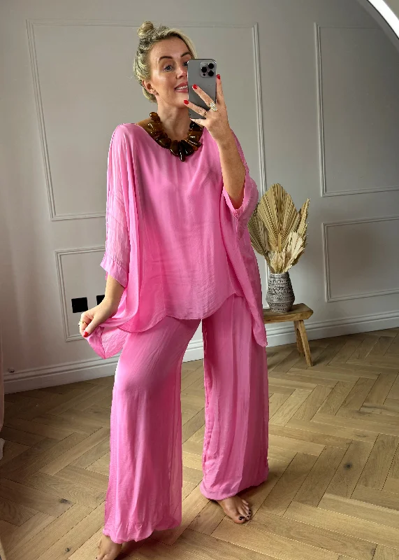 Bubble hem silk pants - bubblegum