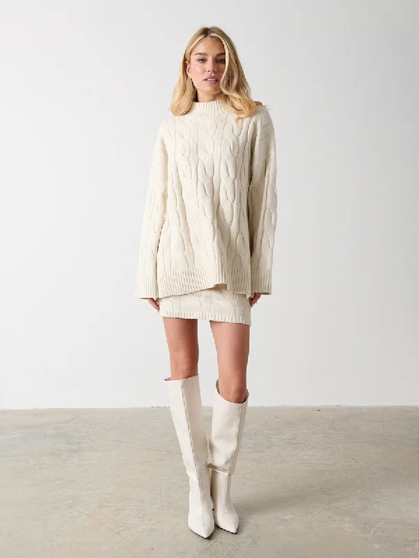 Caprice Cable Knit Roll Neck Jumper - Cream