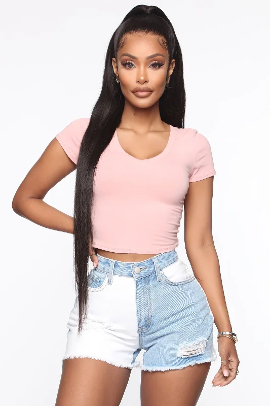 Carly V Neck Crop Tee - Pink