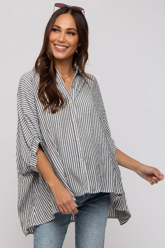 Charcoal Striped Button Up Dolman Maternity Top