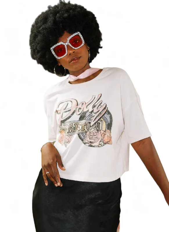 Dolly Parton Rose Record Crop Tee In Off White