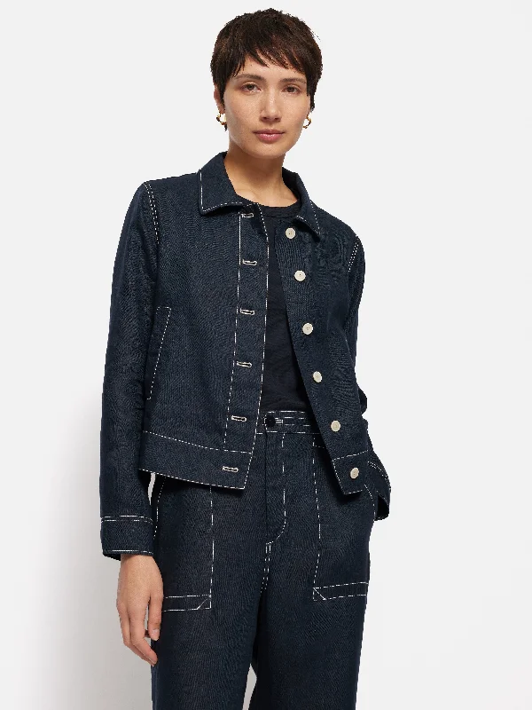 French Linen Cropped Jacket | Navy