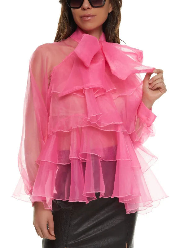 Organza Tiered Tie Neck Top