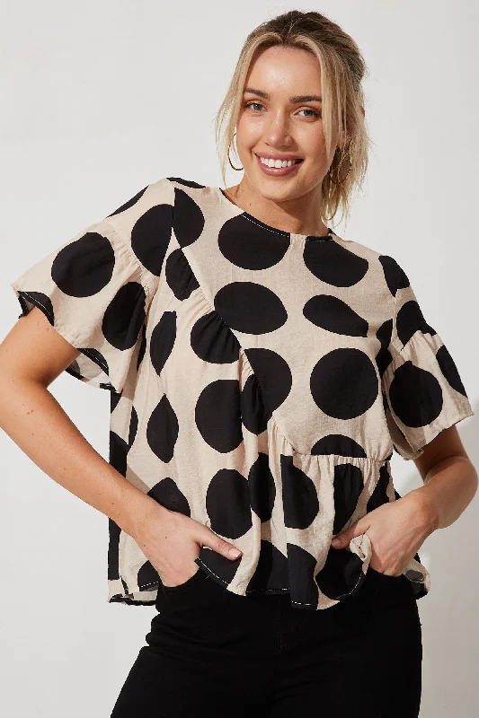 girona-top-in-beige-with-black-spot-print-cotton-blend