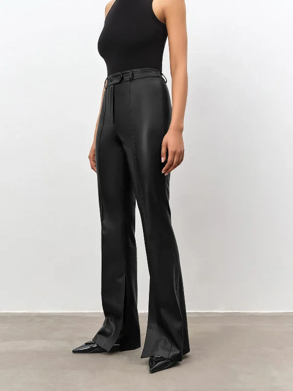 high-waisted-leather-straight-leg-flare-pants