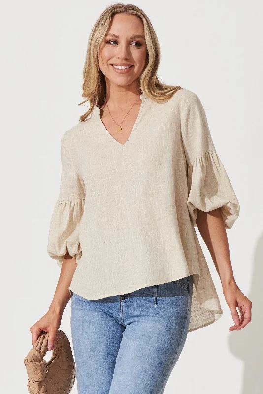 Jasper Top In Oatmeal Linen Blend