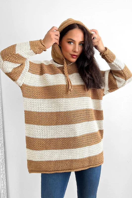 Large Stripes Pattern Hooded Pullover