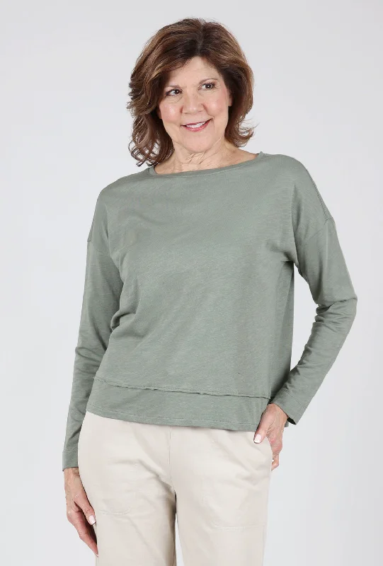 Wide-Hem Drop-Shoulder Boatneck Tee, Artichoke