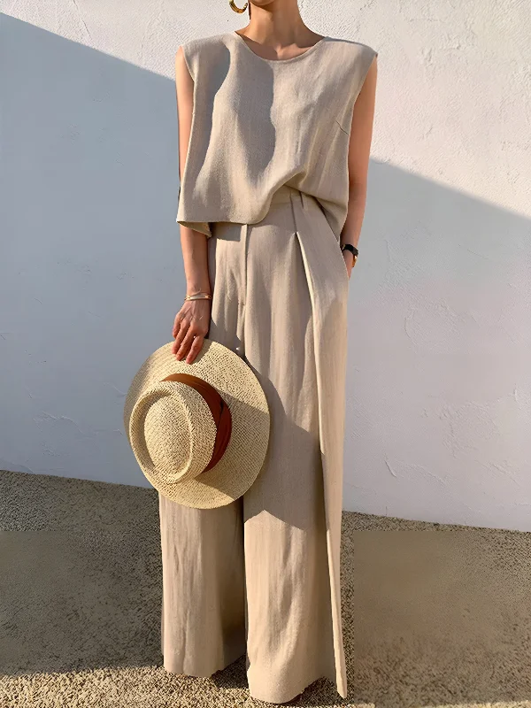 Linen Blends Casual Wide Leg Pants