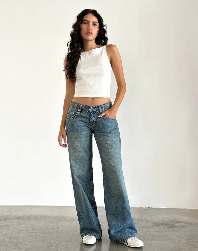 Roomy Oversized Low Rise Jeans in Vintage Blue Green