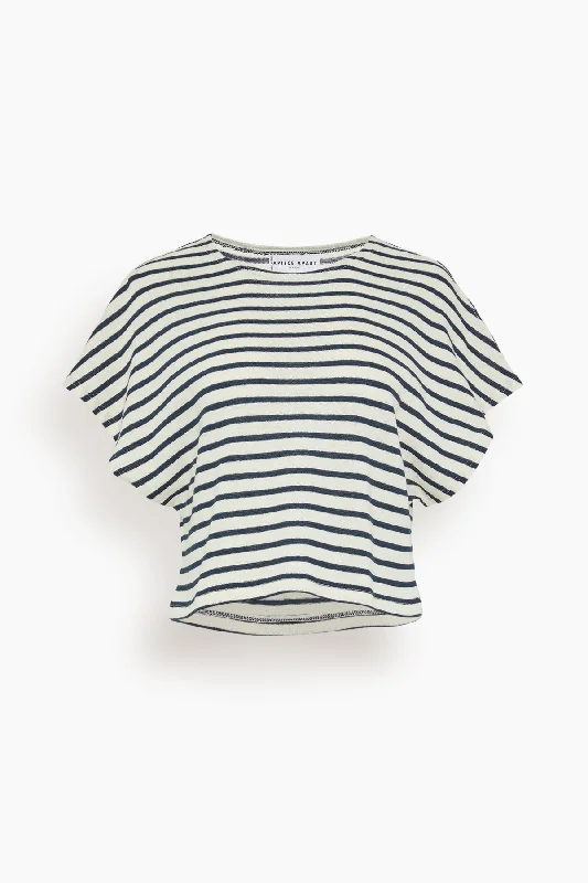 Luju Crop Tee in Navy Cream Stripe