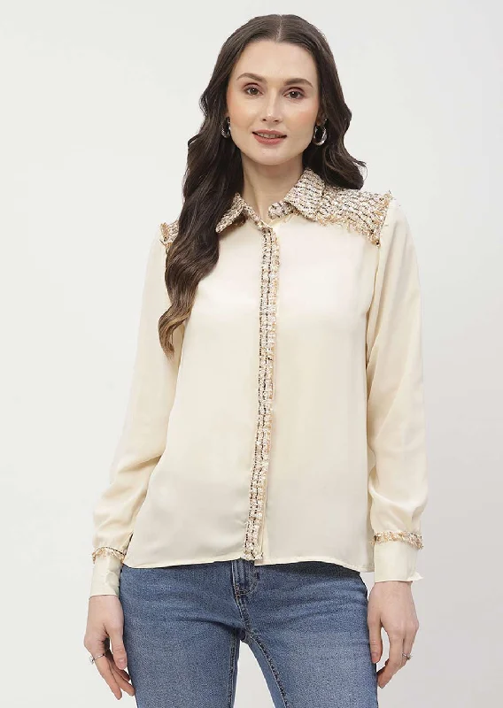 Madame Tweed Adorned Beige Shirt