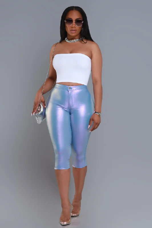 Make It Shimmer High Rise Metallic Capri Pants - Lavender