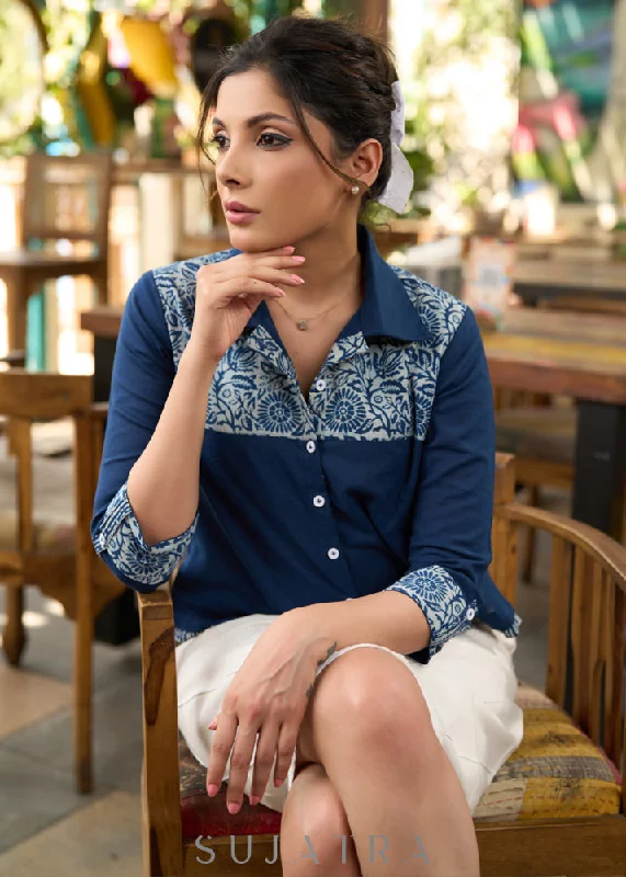 navy-blue-crop-shirt-with-indigo-floral-yoke-skirt-optional