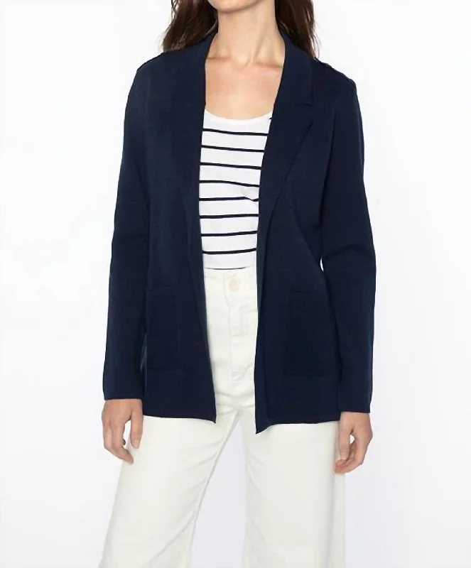 Notch Collar Cardigan In Navy