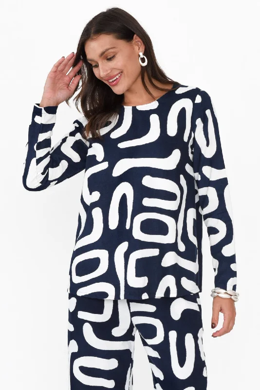 Olaf Navy Abstract Cotton Corduroy Top