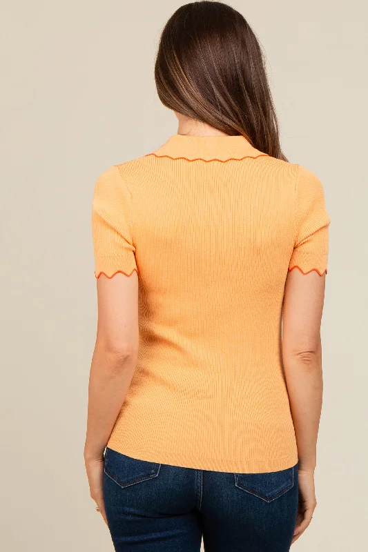 peach-ribbed-scallop-trim-split-v-neck-short-sleeve-maternity-top