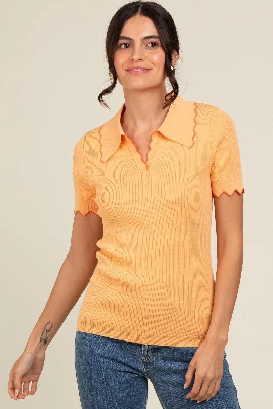 peach-ribbed-scallop-trim-split-v-neck-short-sleeve-maternity-top