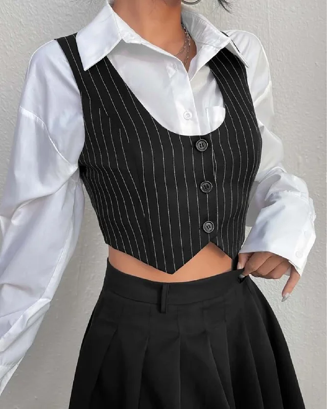 Pinstriped Single Breasted Crop Waistcoat Without Shirt