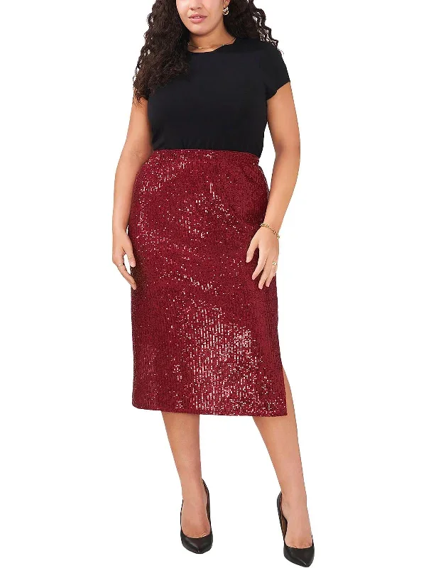 plus-womens-sequined-side-slit-midi-skirt