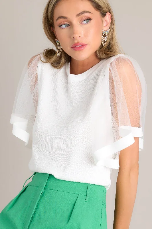 Sheer Elegance White Butterfly Sleeve Top