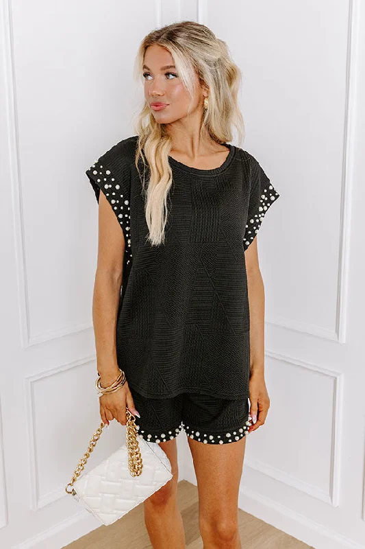 Smiles and Sangrias Pearl Embellished Top in Black