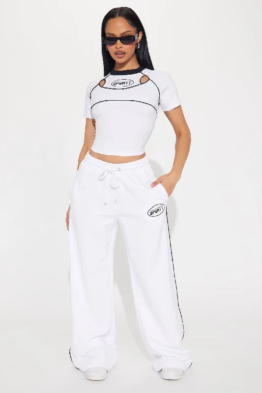 Sporty Contrast Wide Leg Pant - White