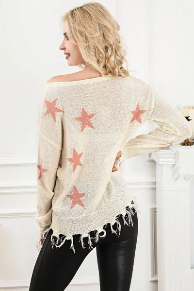 star-fringe-round-neck-dropped-shoulder-sweater