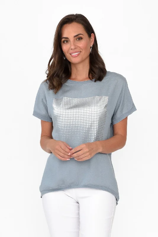 Tamlin Blue Foil Linen Cotton Top